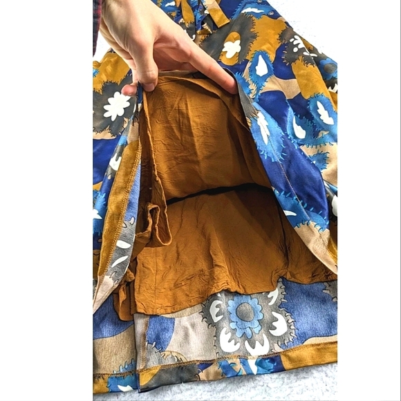 Moon River Floral Mini Dress - Blue and Brown Size Large - Picture 2 of 9